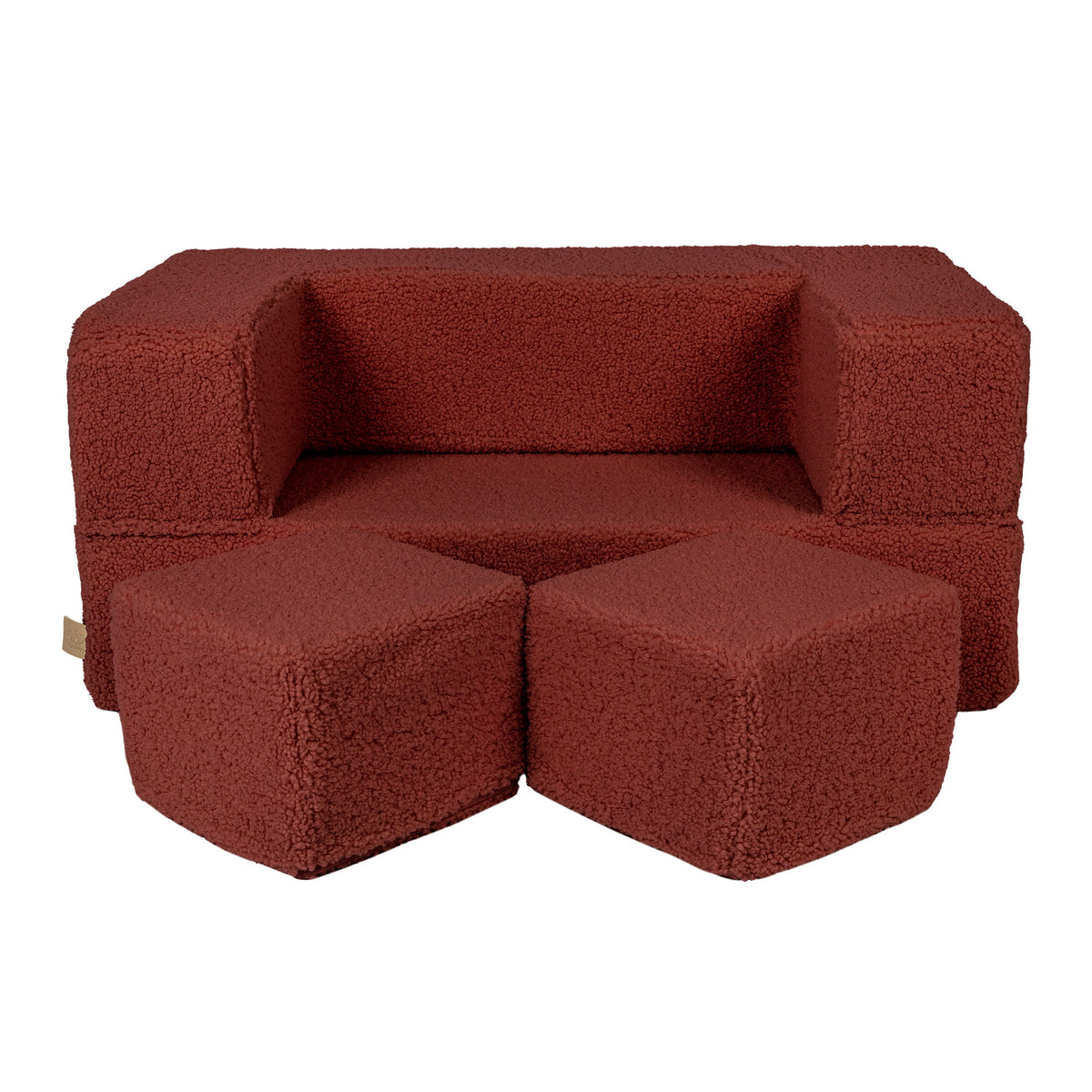 MeowBaby Bearly Cube kinderbank Bruin uitklapbare zachte kindersofa met twee losse poefs