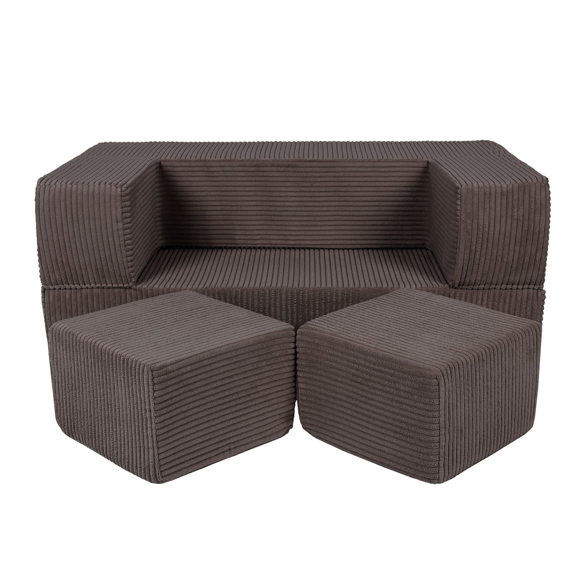 MeowBaby Soft Velvet Kubusbank Bruin uitklapbare zachte kinderbank met twee losse poefs