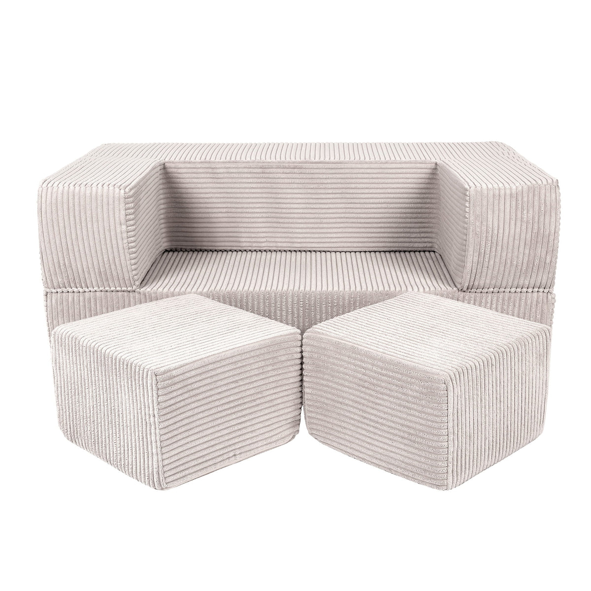 MeowBaby Soft Velvet Kubusbank ecru uitklapbare kinderbank met twee poefjes