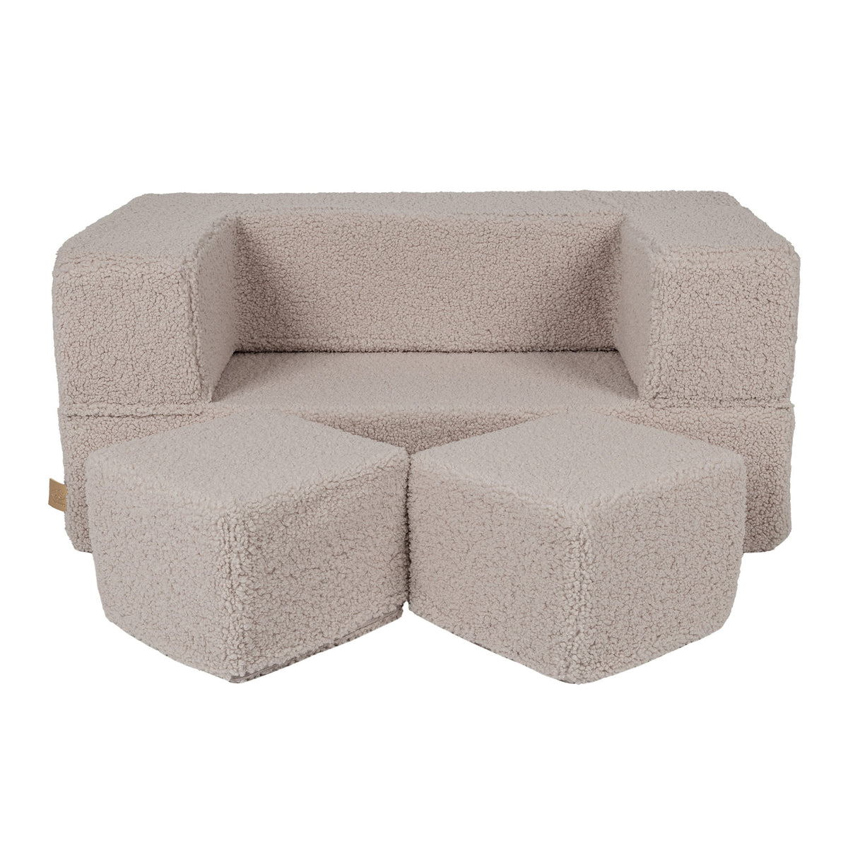 MeowBaby Bearly Cube kinderbank Lichtgrijs uitklapbare zachte kinderbank met twee losse poefs