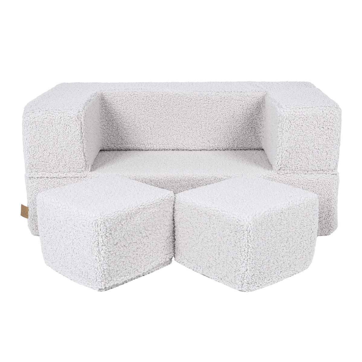 MeowBaby Bearly Cube kinderbank Wit uitklapbare zachte kinderbank met twee losse poefs