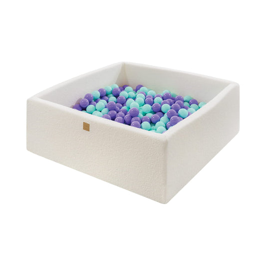 MeowBaby® Bouclé Witte Vierkante Ballenbak 110x110x40 cm – 400 Heather Mint Ballen