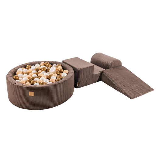 MeowBaby® Spielset mit Bällebad – Braun, Gold & Weiß