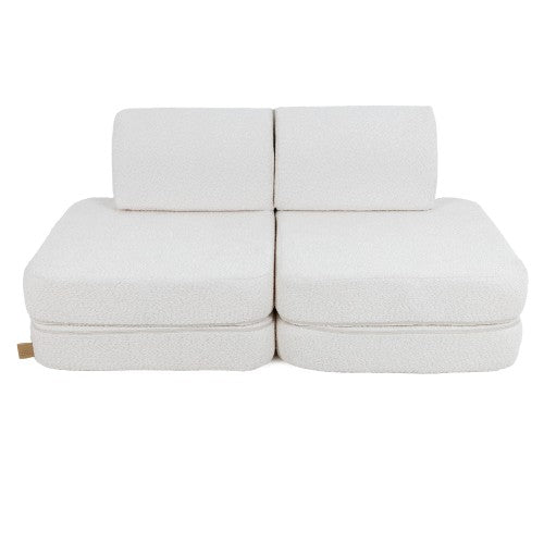MeowBaby Premium Bouclé speelbank Wit 120 cm modulaire kinderbank met zachte bouclé speelelementen