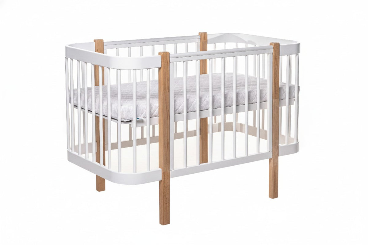 ELIN meegroei babybed naturel en wit 120 x 60 cm van massief beukenhout inclusief Dreemsy matras