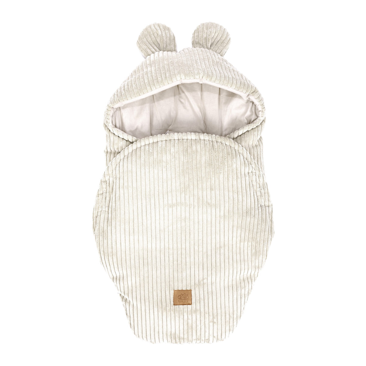 MeowBaby Baby Swaddle Ecru met geribbelde corduroy buitenstof en decoratieve beeroren