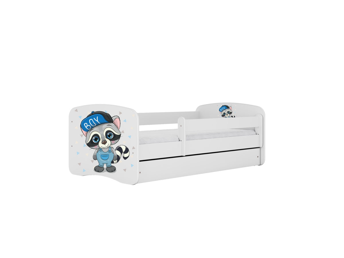 Kocot Kids Raccoon kinderbed met wasbeerdesign, uitvalbeveiliging en lage bedconstructie
