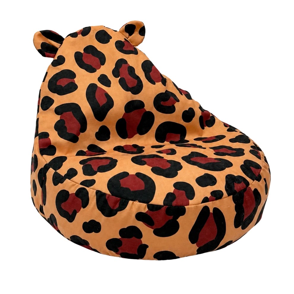 Sako Bag Teddy Leopard kinderzitzak met luipaardprint en zachte fluweelachtige bekleding