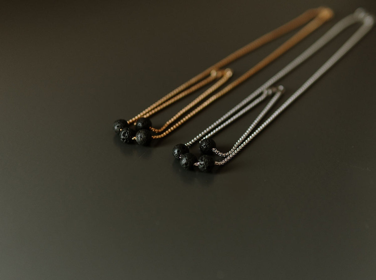 Diffuser Set, Necklace and Bracelet - Black Lava