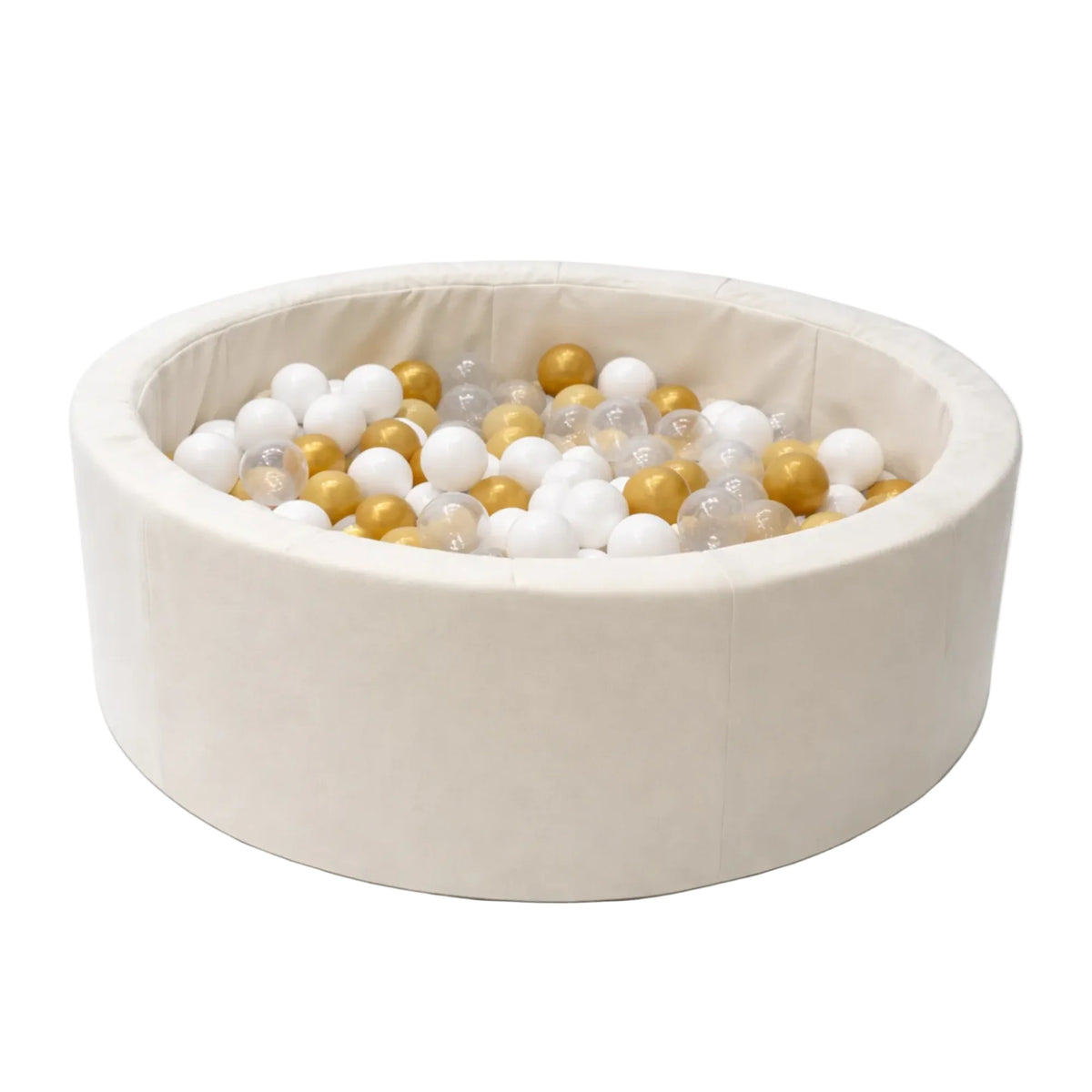 Bees&Blooms ronde beige ballenbak 90 x 30 cm met 200 gouden en witte speelballen