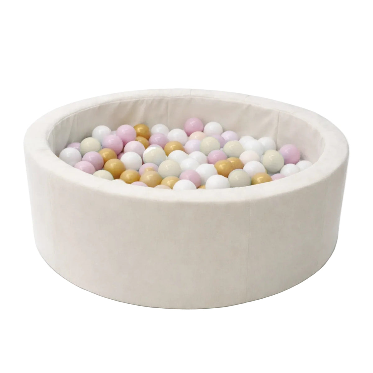 Bees & Blooms ronde beige ballenbak 90 x 30 cm met 200 pastelkleurige speelballen