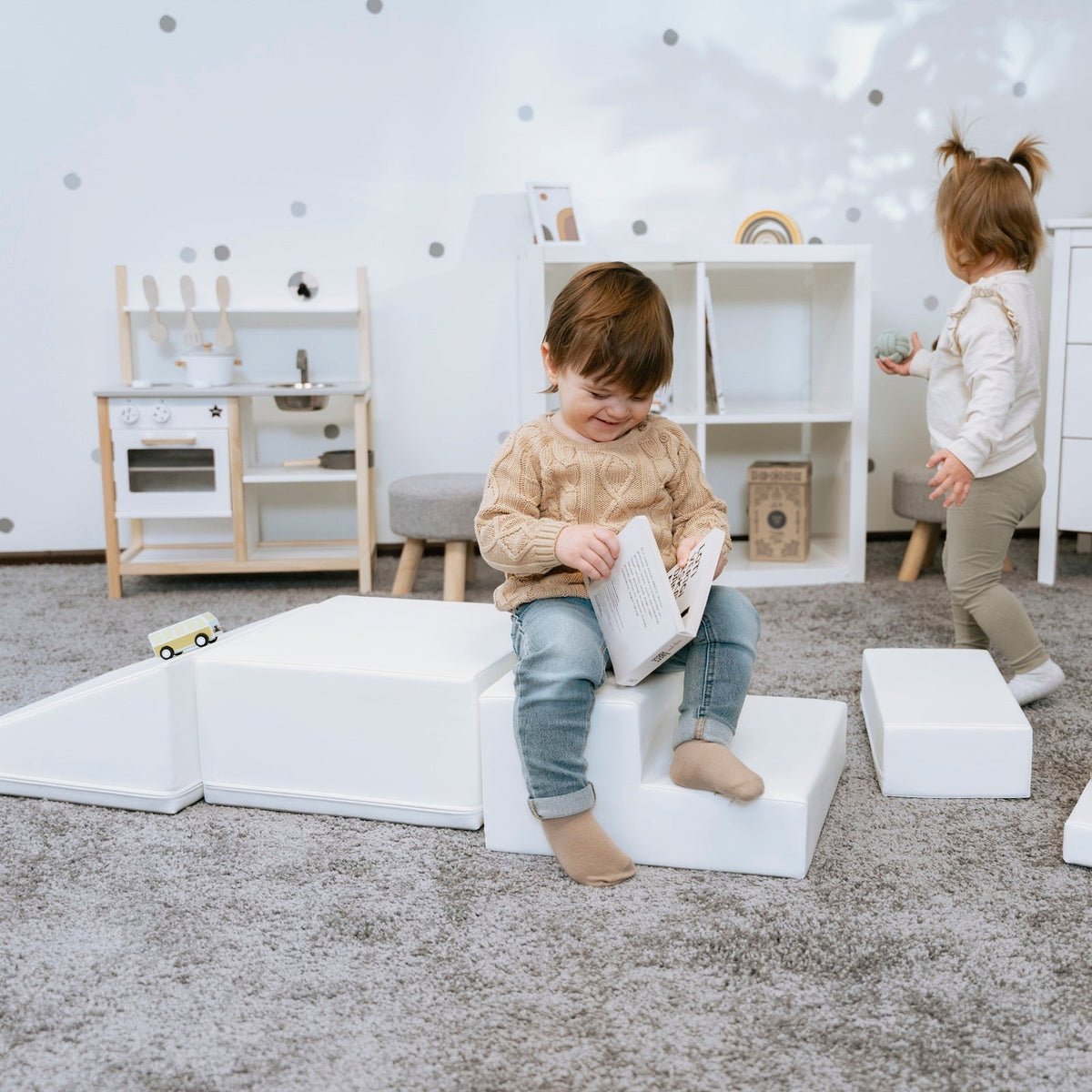 Soft Play 5 Foam Block Set - White Corner Climber