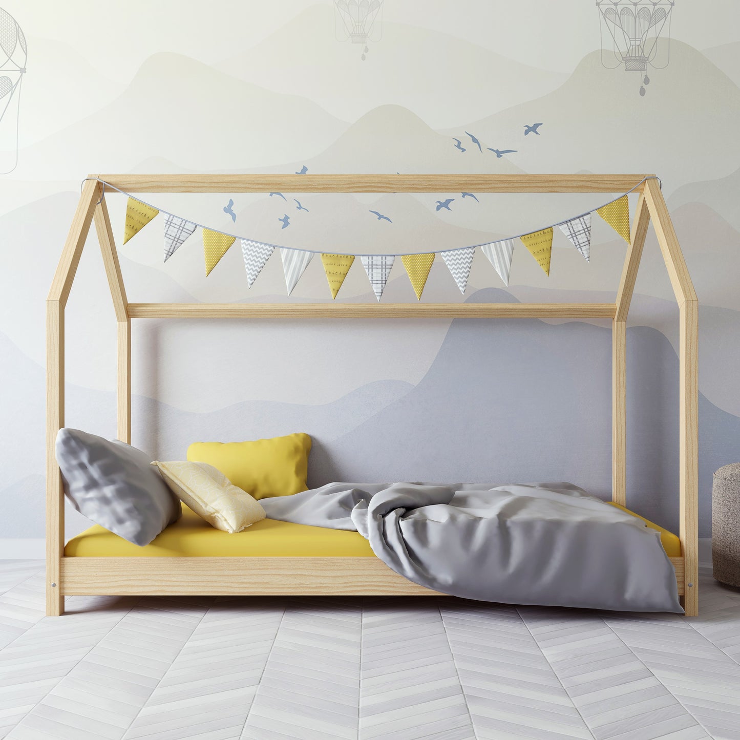Kocot Kids Bella houten huisbed naturel sfeervol gestyled in kinderkamer