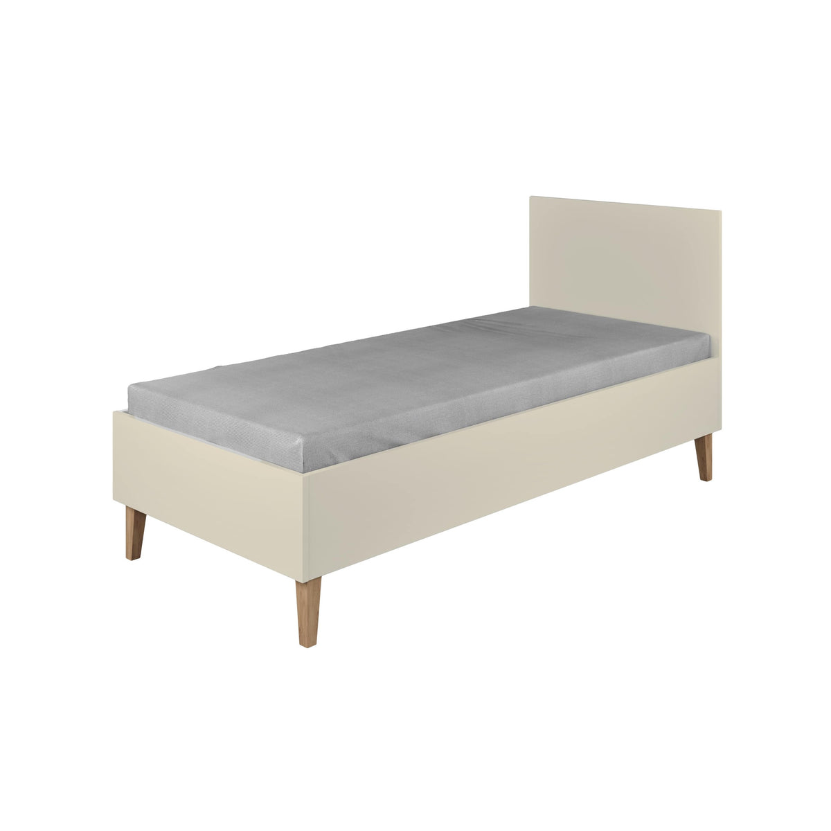 Kocot Kids Kubi kinderbed beige 180x80 met Scandinavisch design en eikenhouten poten