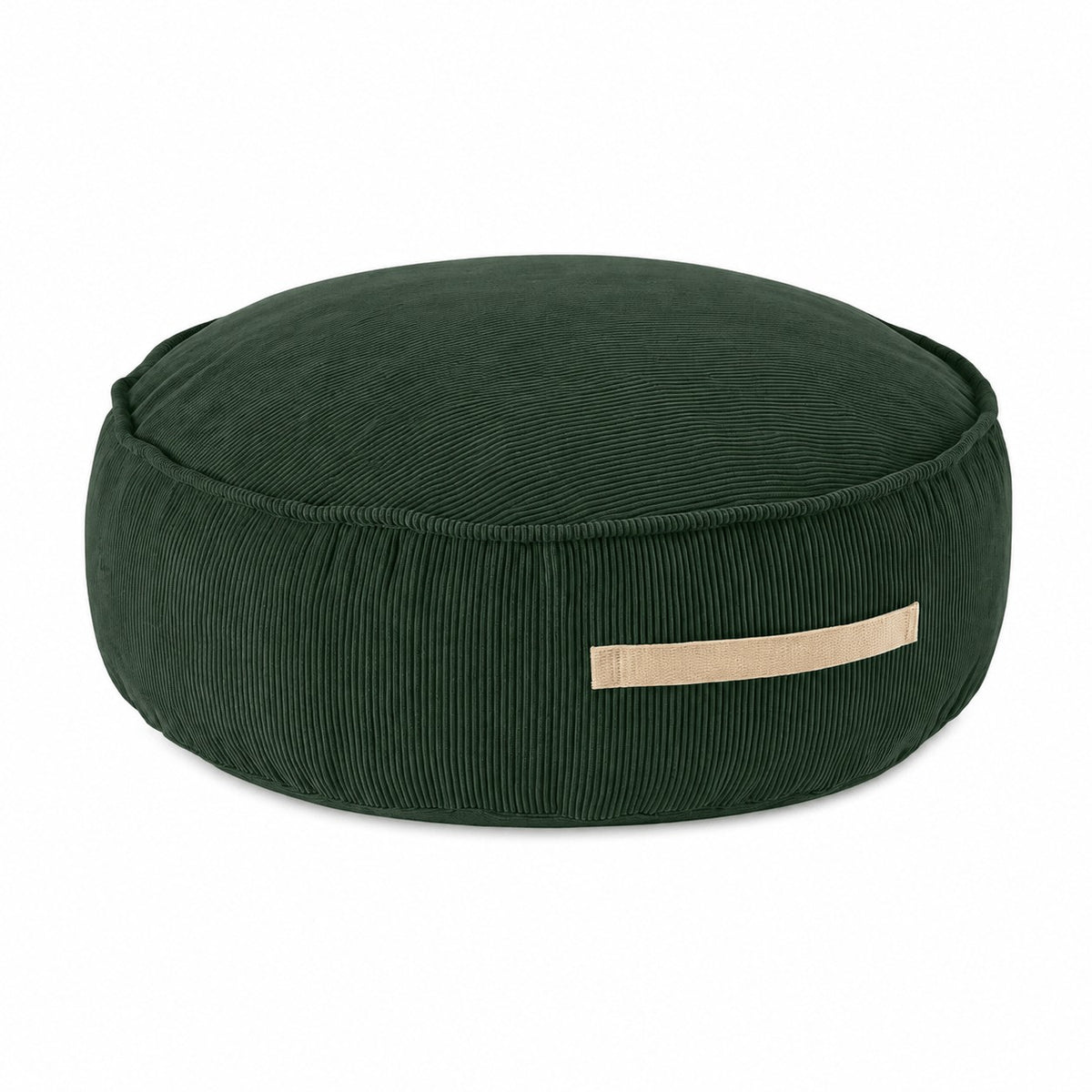 MeowBaby ronde kinderpoef Corduroy Forrest met donkergroene geribbelde bekleding