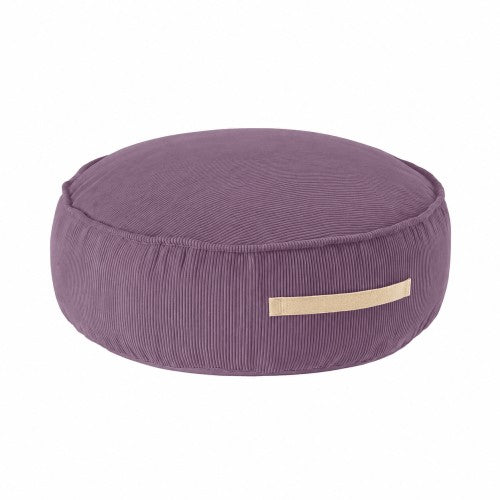 MeowBaby ronde kinderpoef Corduroy Lavender met zachte schuimvulling en lavendelkleurige geribbelde bekleding