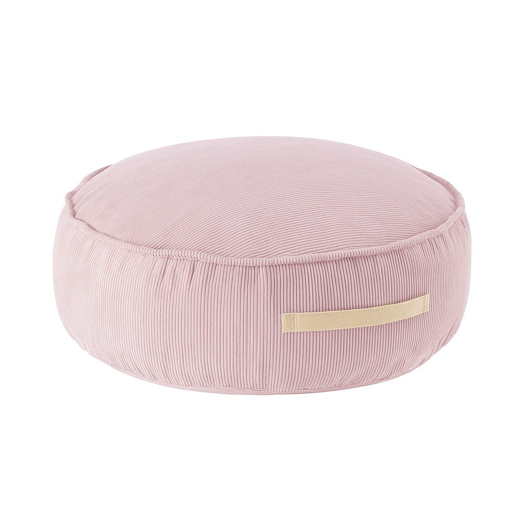 MeowBaby ronde kinderpoef Corduroy Roze met zachte schuimvulling en roze geribbelde bekleding