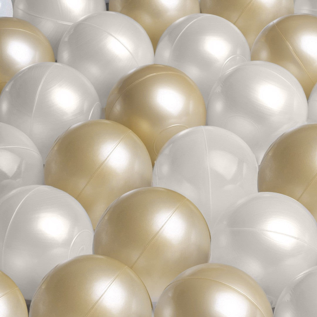 Plush Nest Round Chenille Ball Pool, 90 × 30 cm — Beige, 200 Pearl and Gold Balls, photo 6