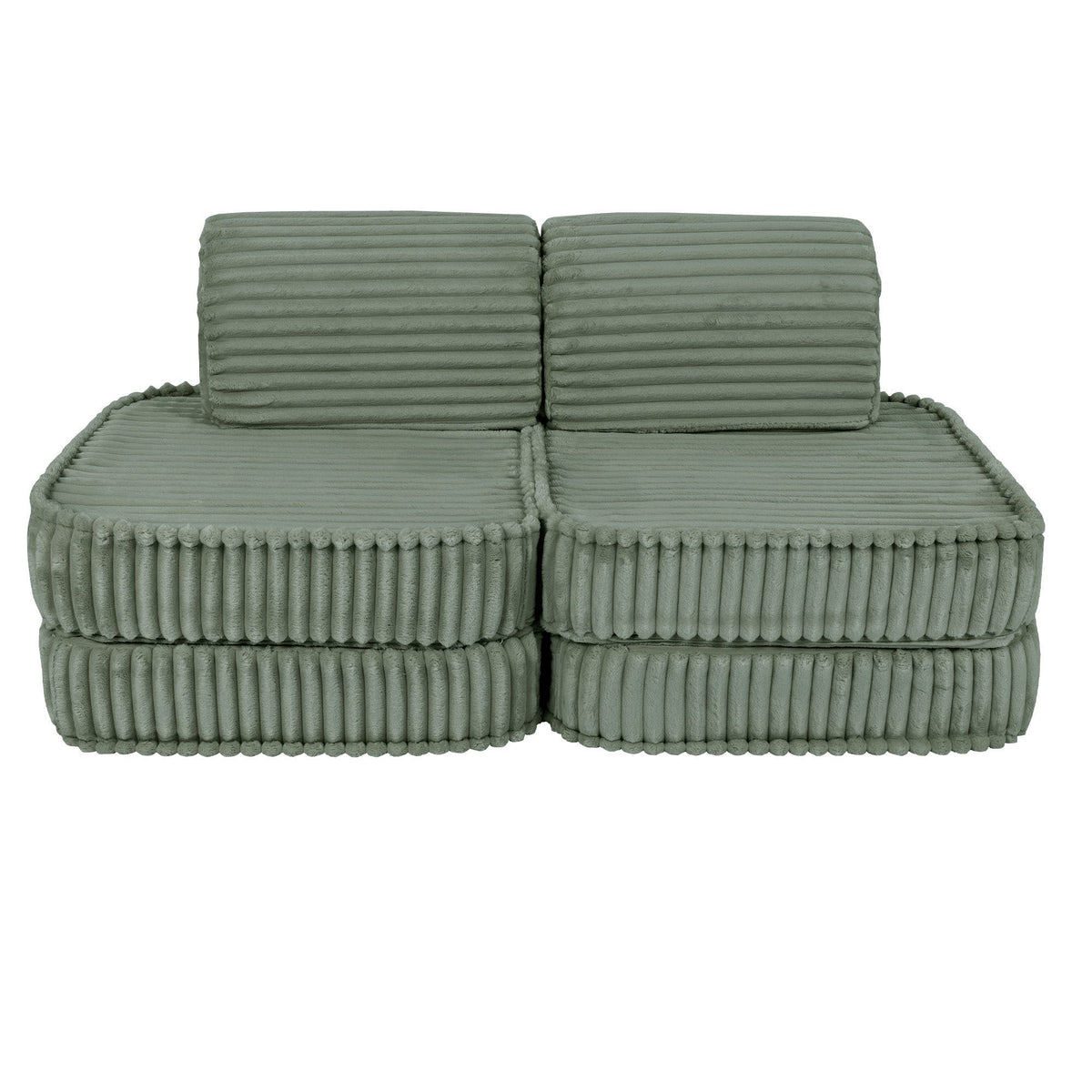 MeowBaby Churros speelbank Sage Green met zes modulaire ribfluwelen speelelementen voor kinderen
