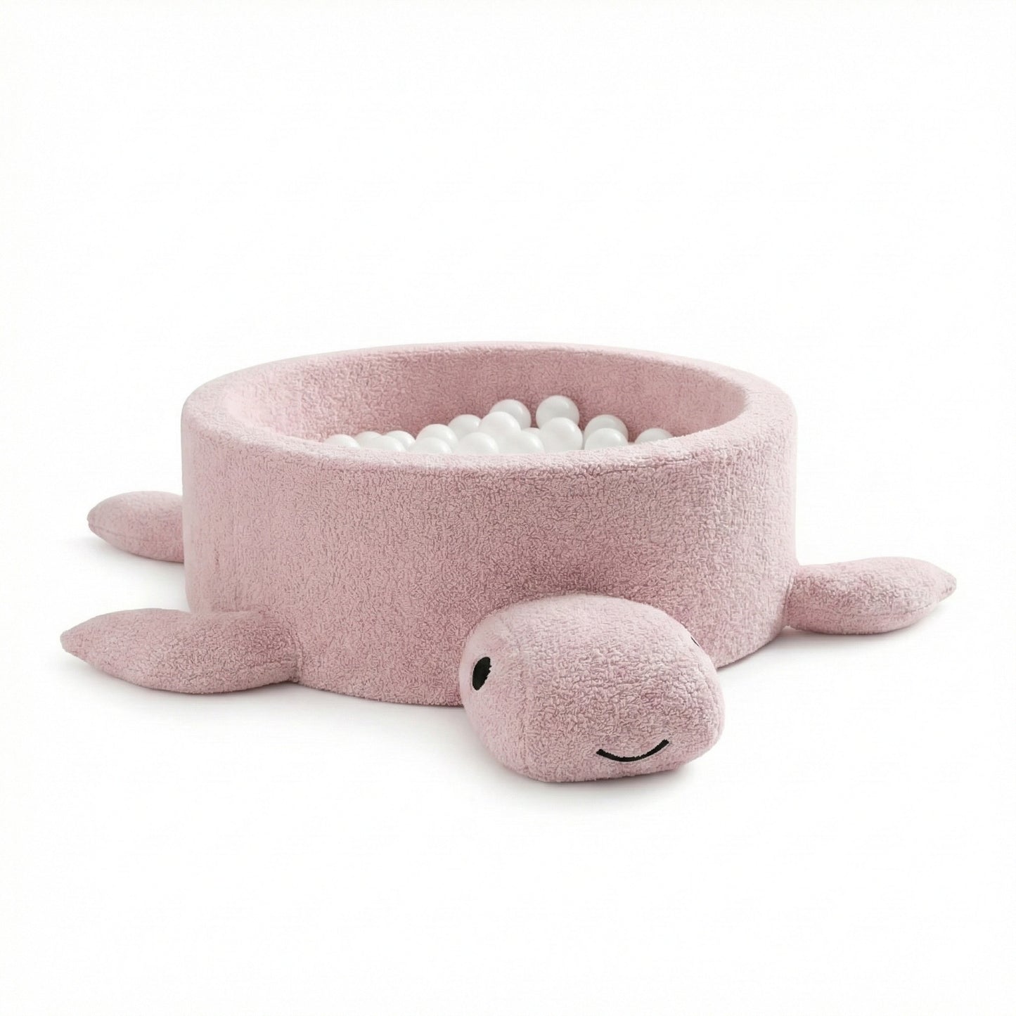 MeowBaby® Schildkröten Bällebad – Himbeerrosa Bouclé | Kuscheliges & Sensorisches Spielvergnügen