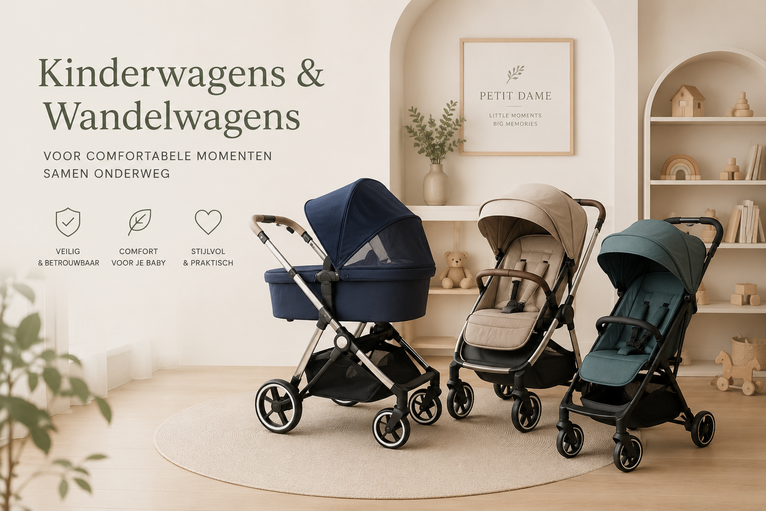Kinderwagens en wandelwagens in verschillende stijlen en kleuren voor comfortabel en praktisch reizen met baby en kind
