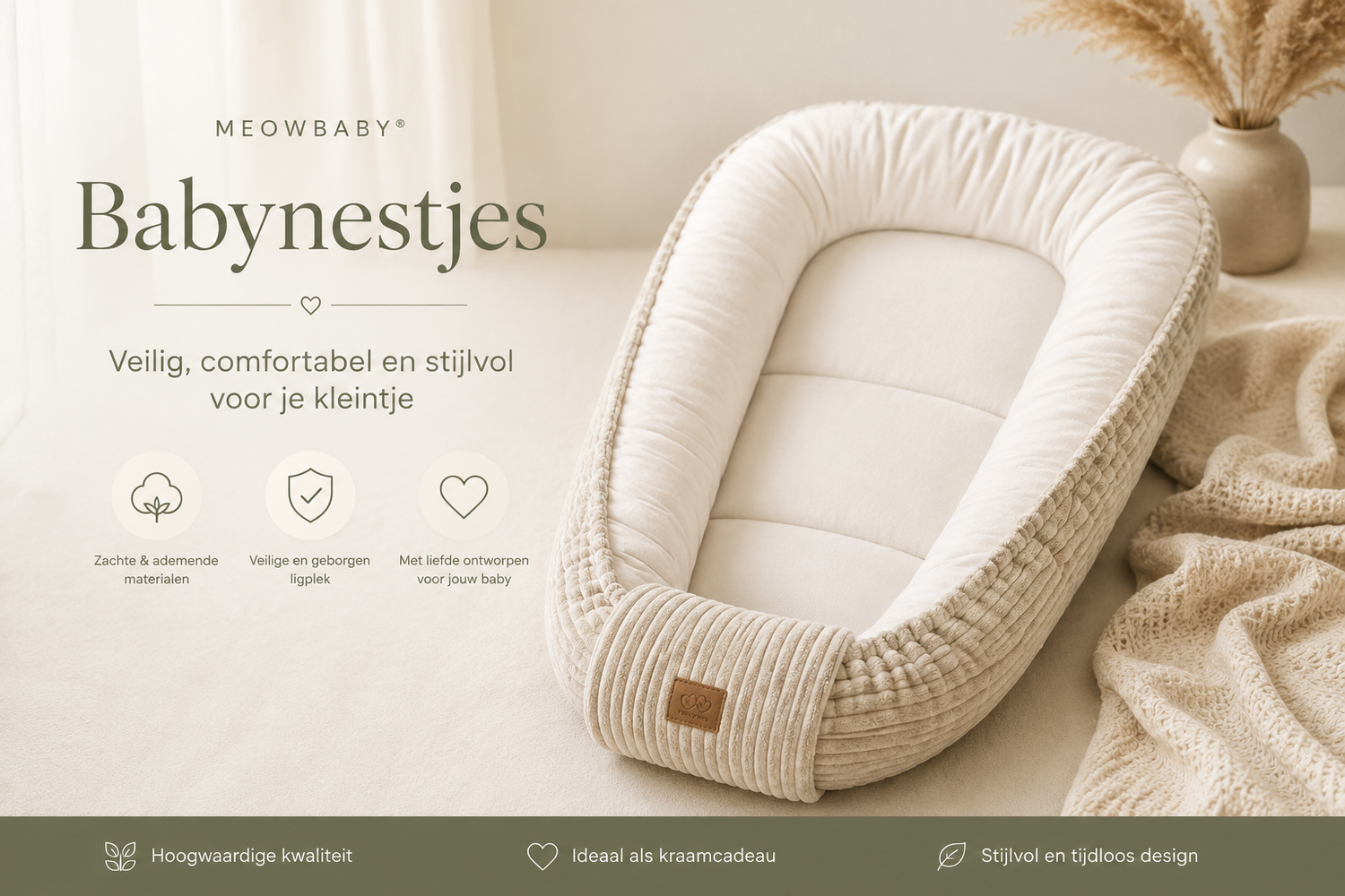 MeowBaby® Babynestjes collectie met comfortabele babynestjes voor pasgeborenen