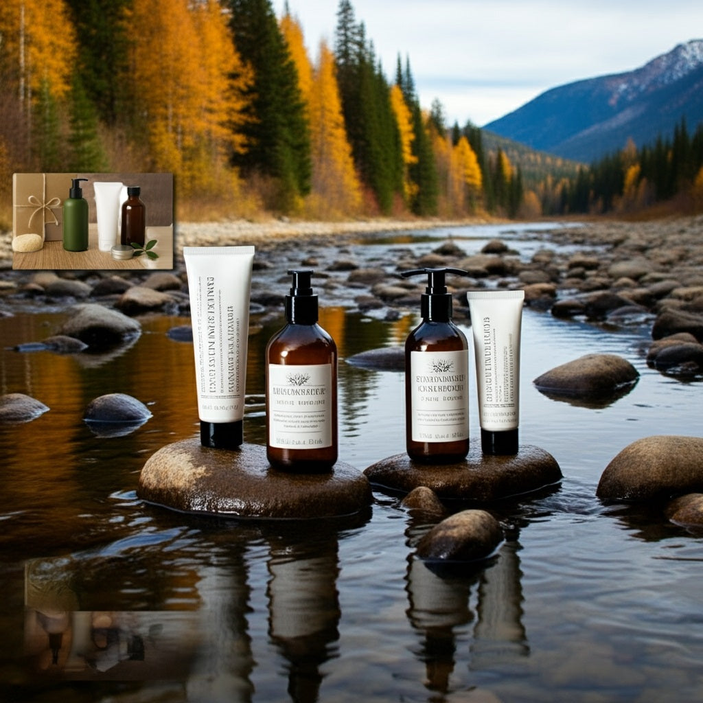 Collectie duurzame huidverzorgingsproducten, shampoo's en giftsets