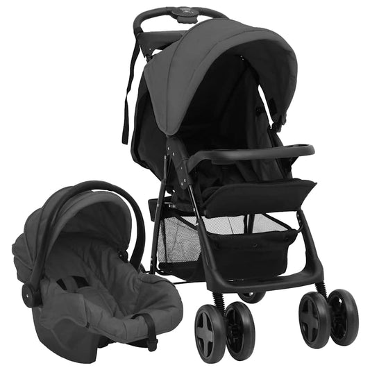 2-in-1 en 3-in-1 kinderwagen in lichtgrijs en donkergrijs met zwart frame