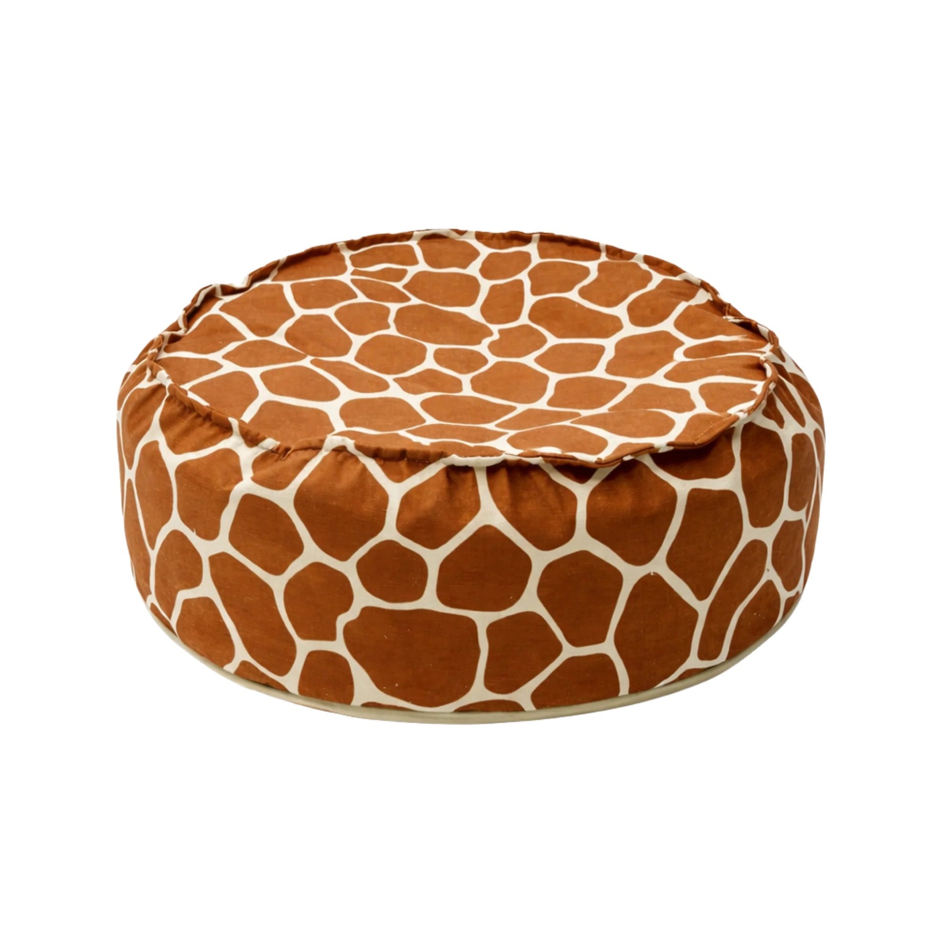 Ronde kinderpoef uit de Giraffe Collection met zwart-wit dierenpatroon