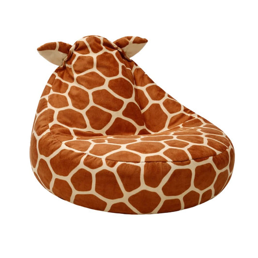 Bees & Blooms Sako Bag Teddy Giraffe kinderzitzak met giraffeprint en zachte fluweelachtige bekleding