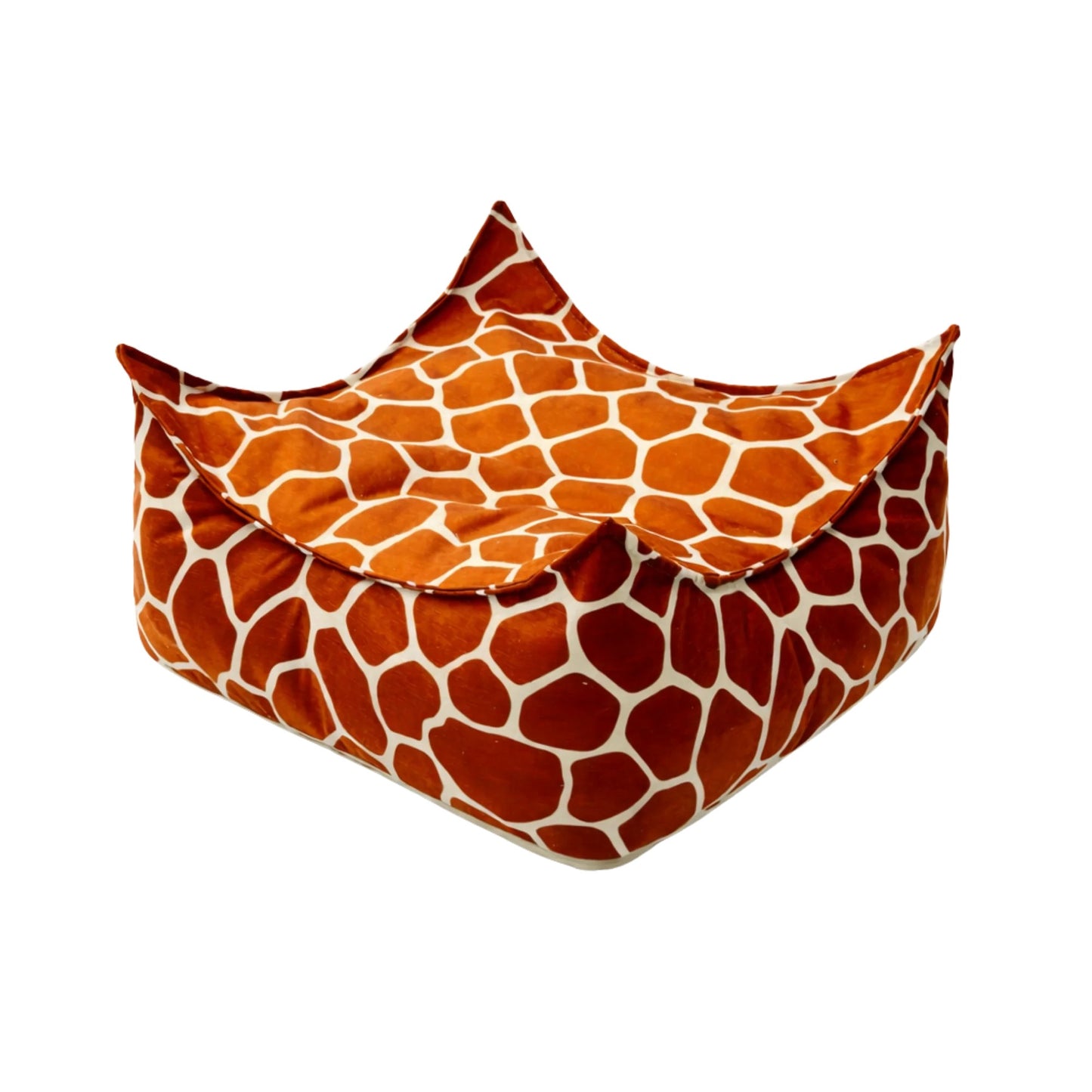 Vierkante kinderpoef uit de Giraffe Collection met zachte stoffen dierenprint