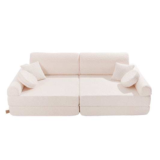 MeowBaby grote speelbank Premium Bouclé wit met modulaire speelelementen voor kinderen