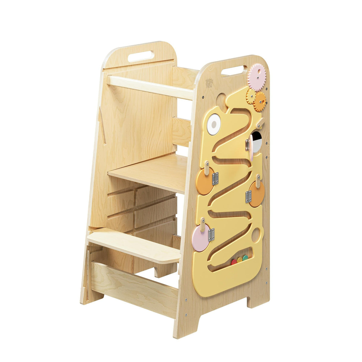 Play XL 5-in-1 gele leertoren met wit tekenbord, activity board en ombouwbare tafel met stoel