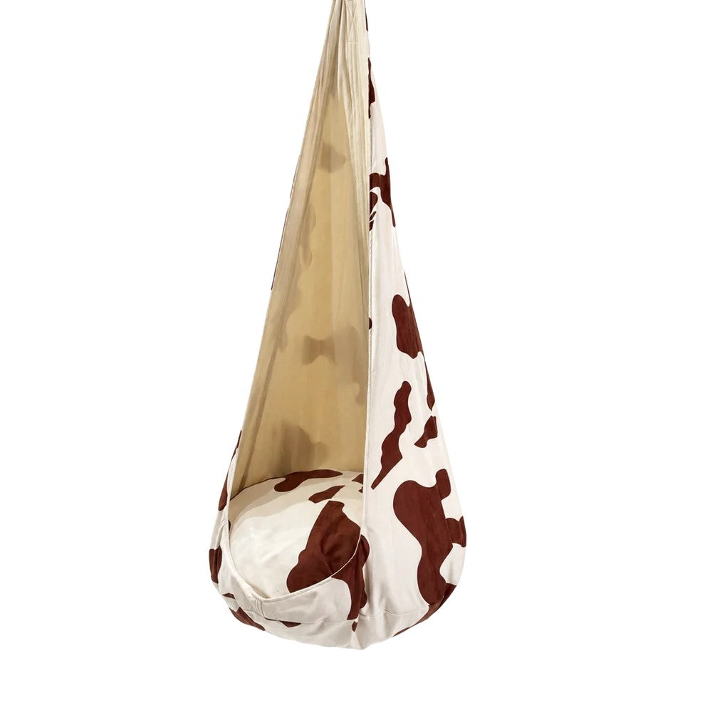 Bees & Blooms Cocoon Swing Cow XXL kinderhangstoel met koeienprint en zacht zitkussen