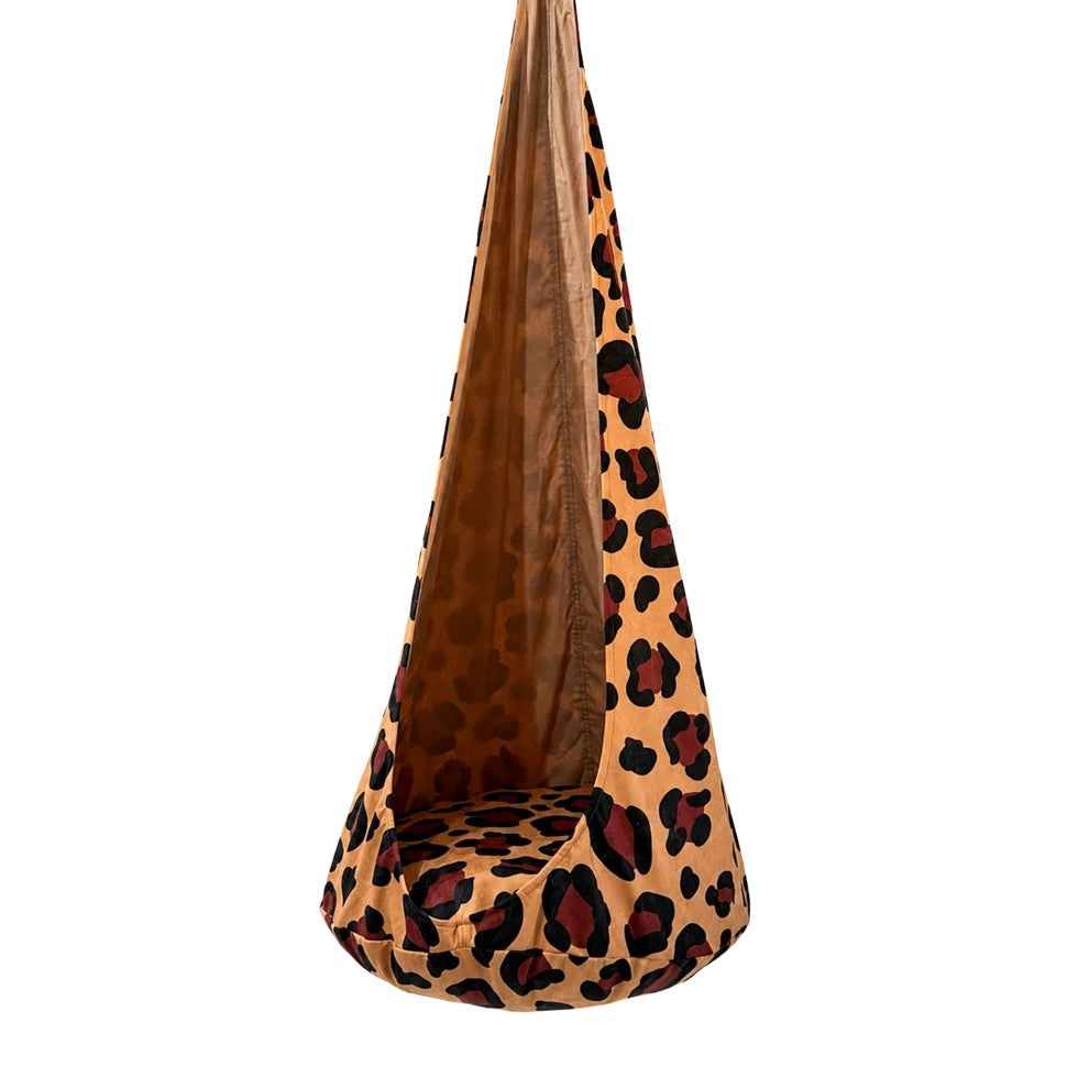 Bees & Blooms Cocoon Swing Leopard kinderhangstoel met luipaardprint en rond zacht zitkussen