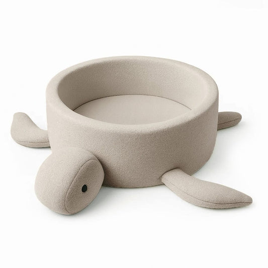 Foam Baby Ball Pit Without Balls - Turtle Oat Biscuit Beige Boucle