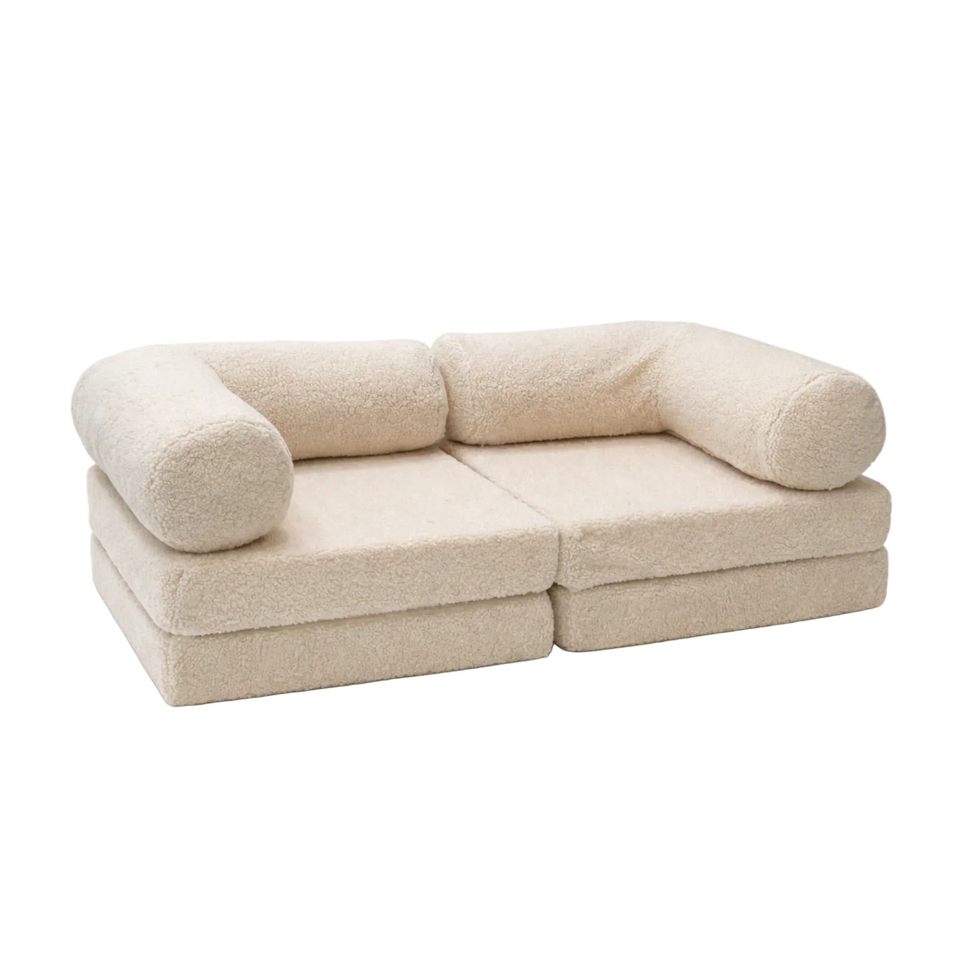 HoneyHug modulaire speelsofa teddy crème voor kinderen met zachte teddy bekleding als speelbank, loungematras en Montessori speelmeubel