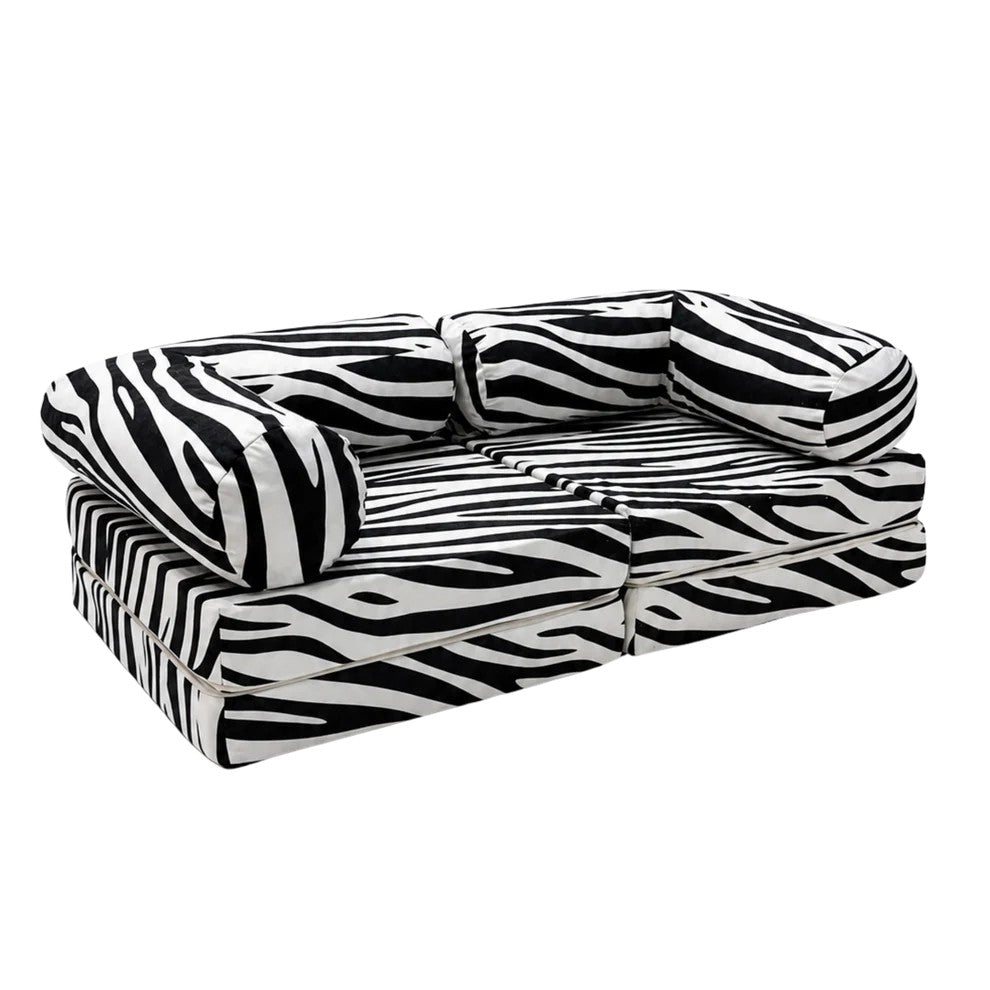 HoneyHug Zebra modulaire speelbank voor kinderen met zebrapatroon, lage vorm en afgeronde zachte elementen