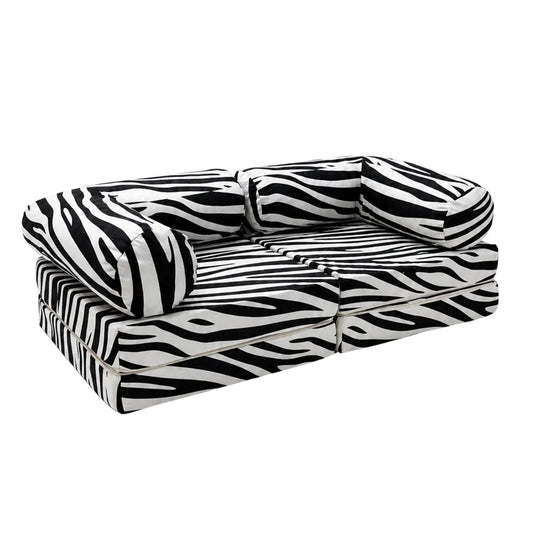 HoneyHug Zebra modulaire speelbank voor kinderen met zebrapatroon, lage vorm en afgeronde zachte elementen
