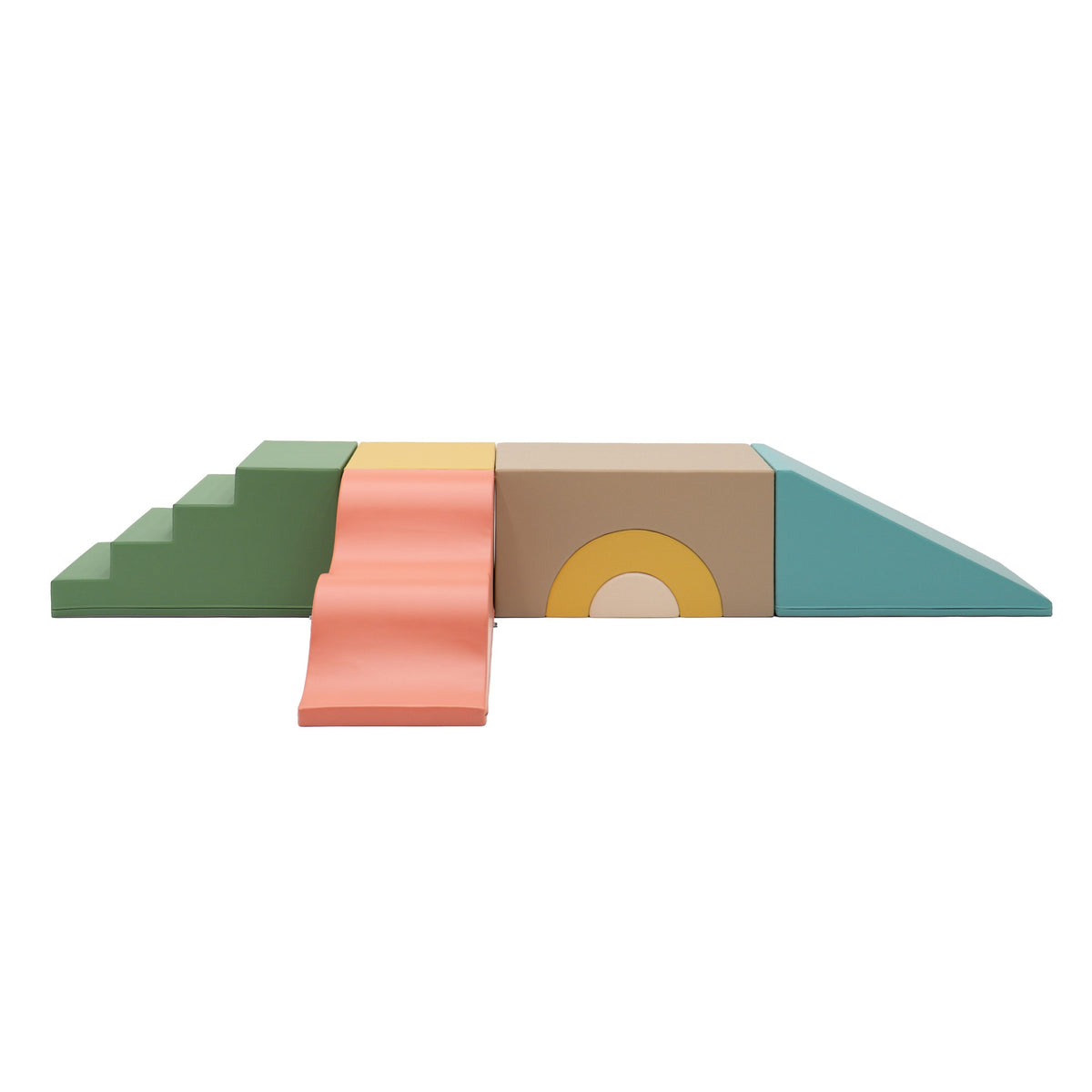 IGLU Adventure Gym Soft Play Set Neutral Pastel met stappen, glijhelling, grote kubus, regenboogbrug en golfvormig speelblok