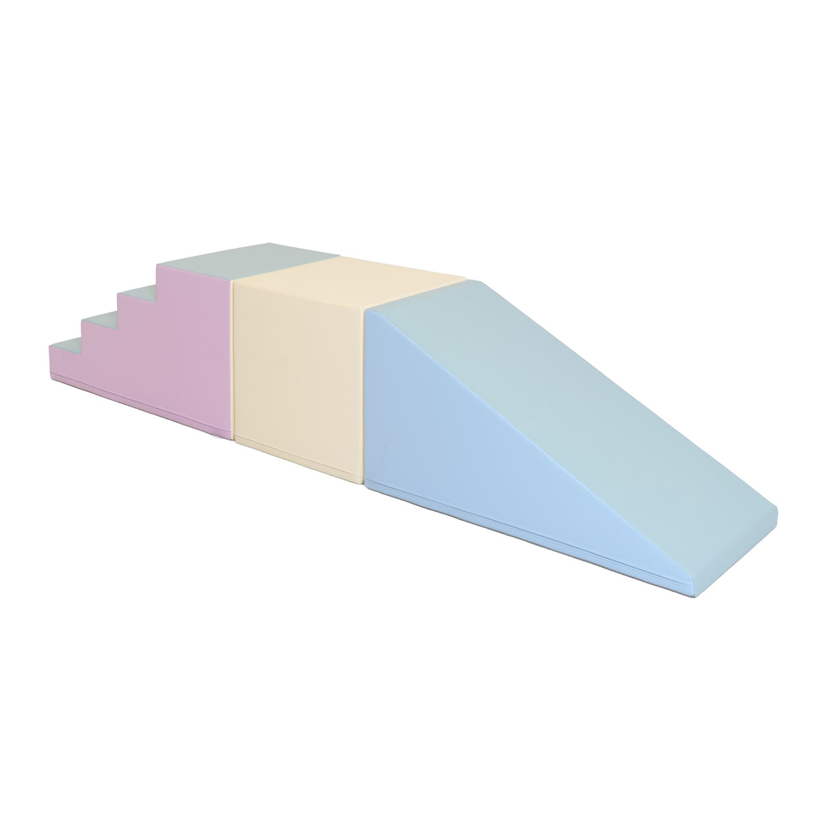IGLU Corner Gym Soft Play Set Light Pastel met stappen, glijhelling en grote zachte kubus