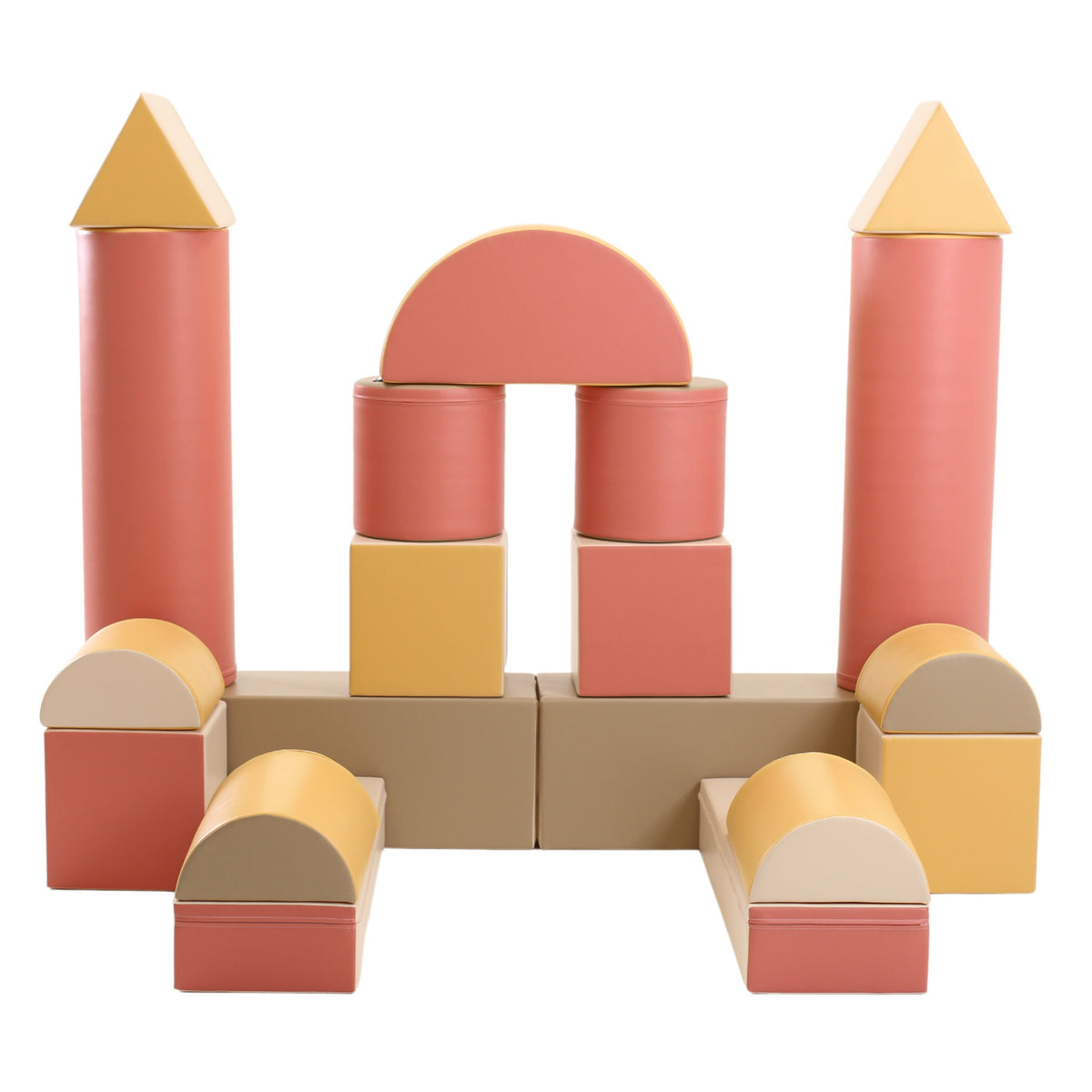 IGLU Fortress Soft Play Set Pastel Pink met modulaire foamblokken in salmon pink, beige, grey beige en honey
