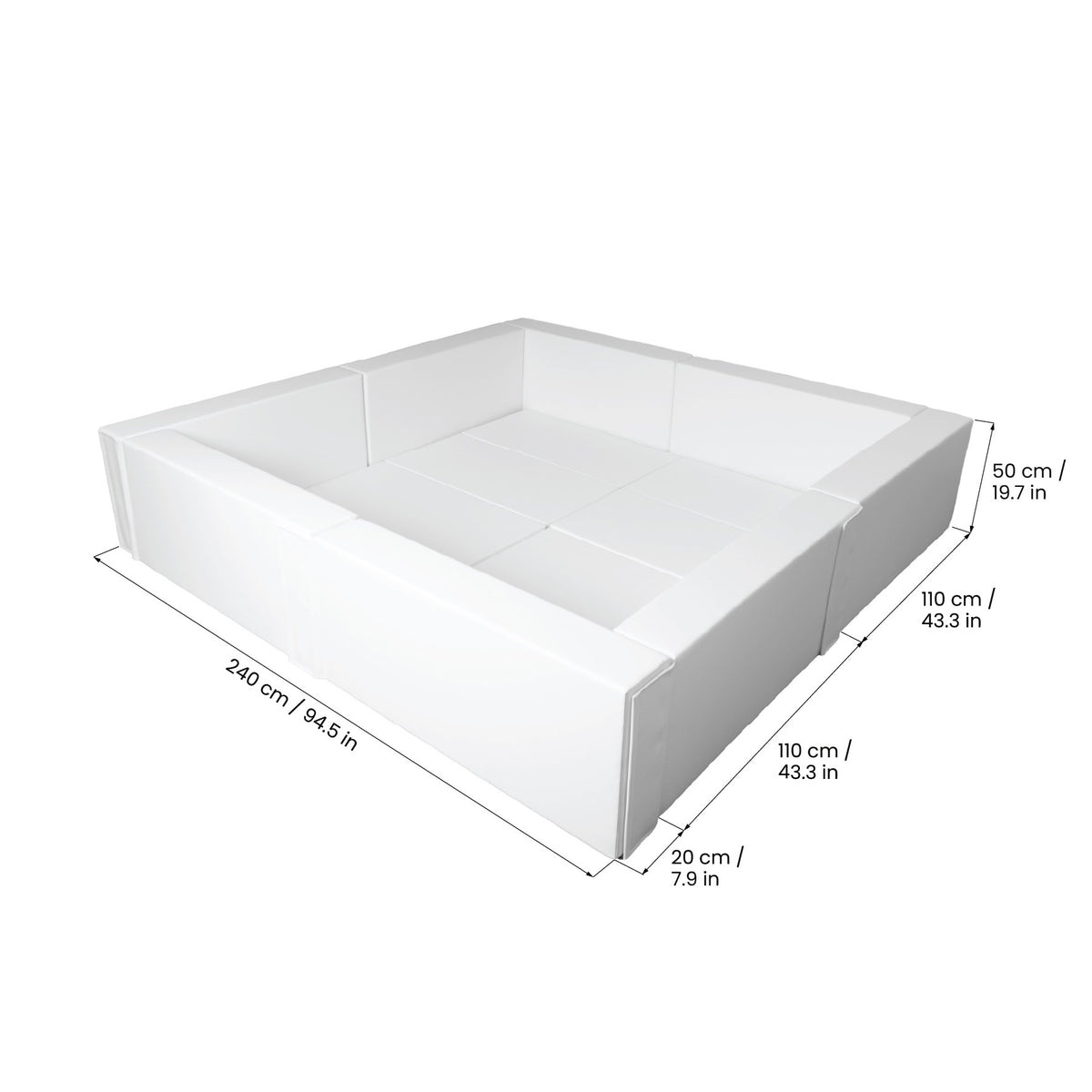 Large Square Ball Pit – White, 240 cm