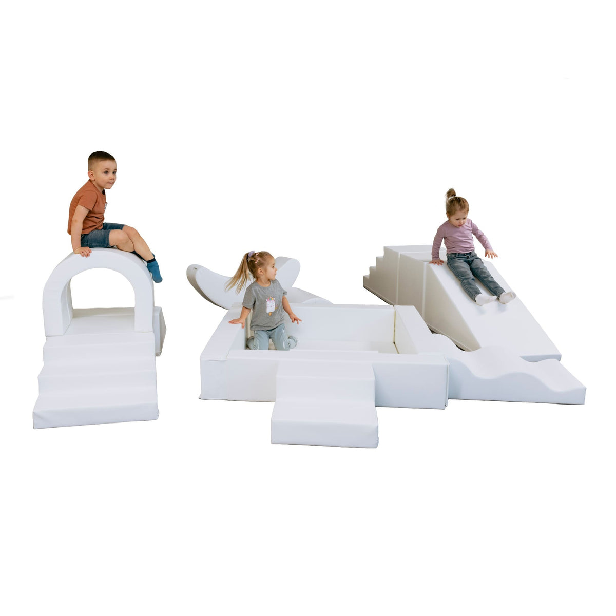 IGLU Party Soft Play Set White met witte XL klimvormen, tunnel, rocker en soft play ballenbak