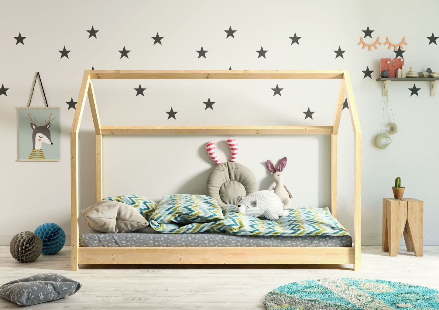 Kocot Kids Bella houten huisbed naturel in een sfeervolle kinderkamer