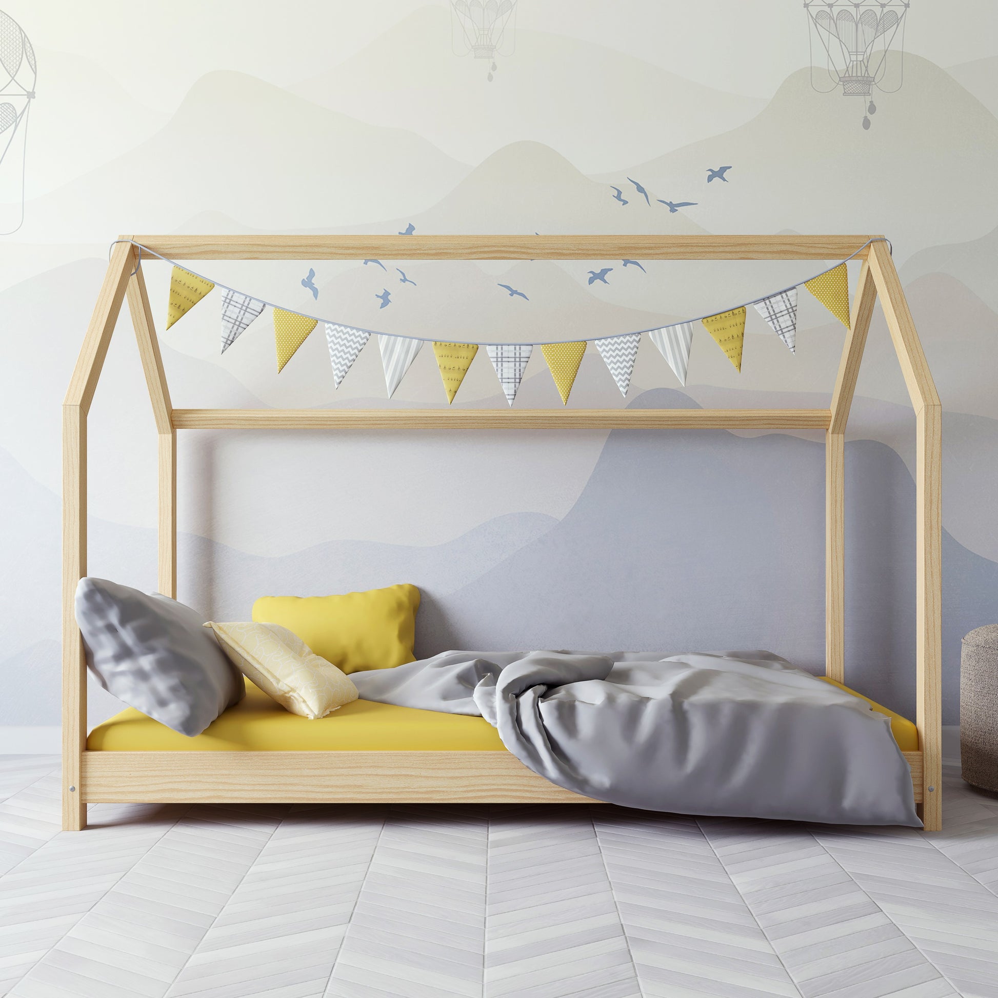 Kocot Kids Bella houten huisbed naturel sfeervol gestyled in kinderkamer