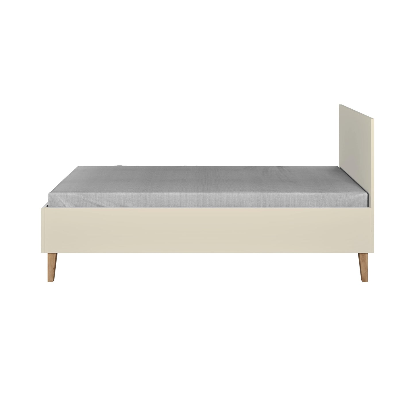 Kocot Kids Kubi kinderbed beige 180x80 Scandinavisch design zijaanzicht met eiken poten