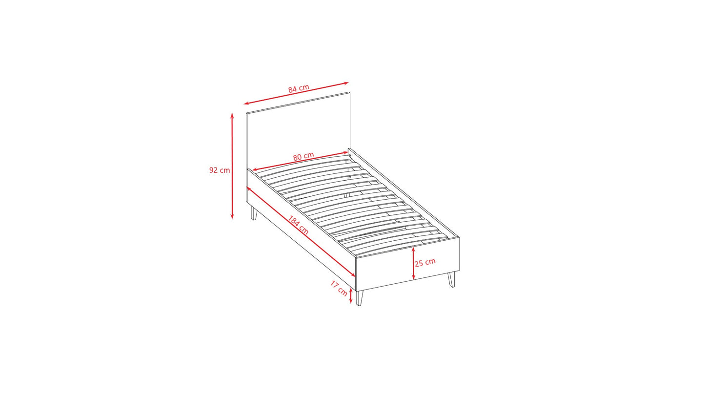Afmetingen van het Kocot Kids Kubi kinderbed grijs 180x80