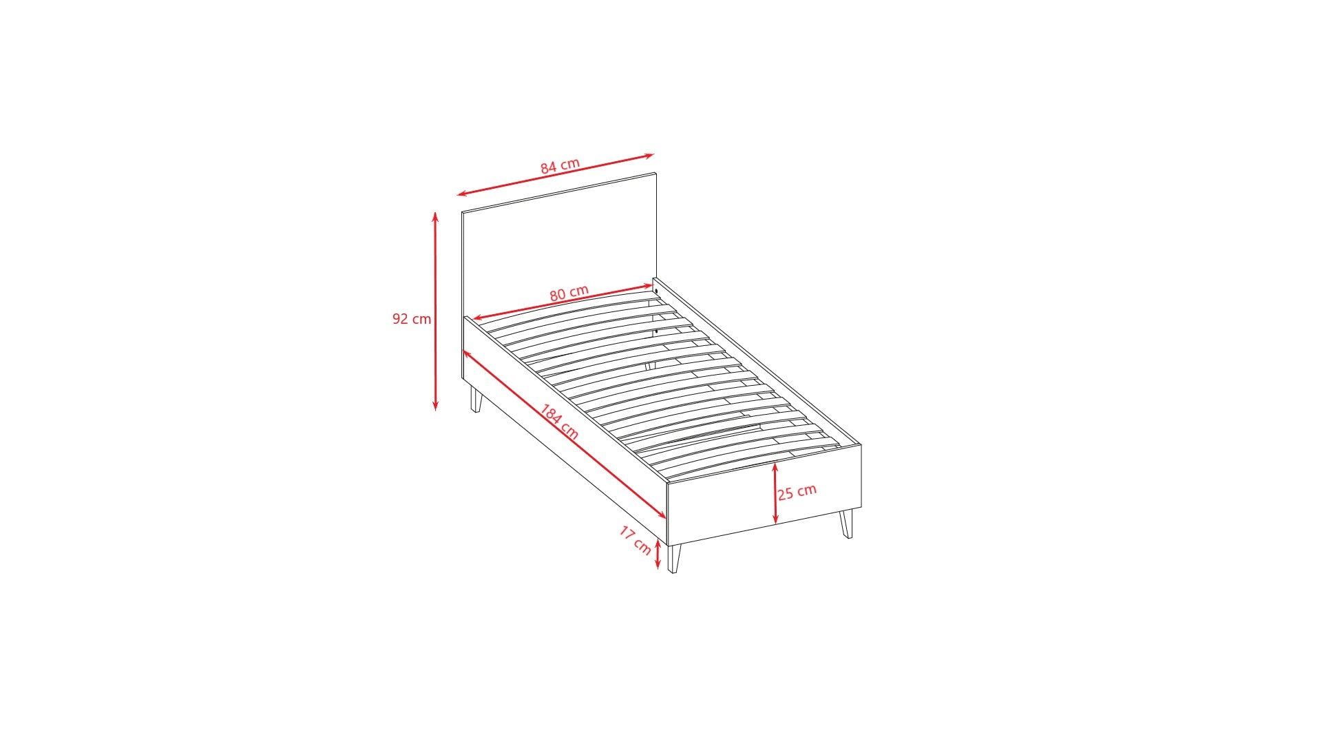 Afmetingen van het Kocot Kids Kubi kinderbed grijs 180x80