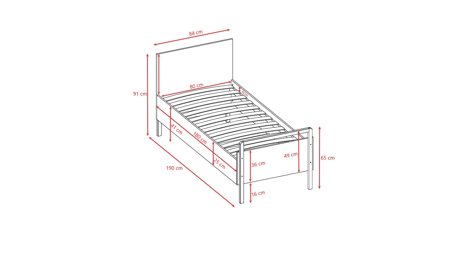 Afmetingen Kocot Kids Victor kinderbed wit eiken 180x80